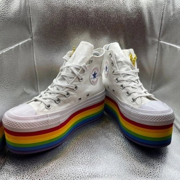 Size 7 - Converse X Miley Cyrus Pride Chuck Taylor All Star White Platform Shoe - Picture 2 of 8